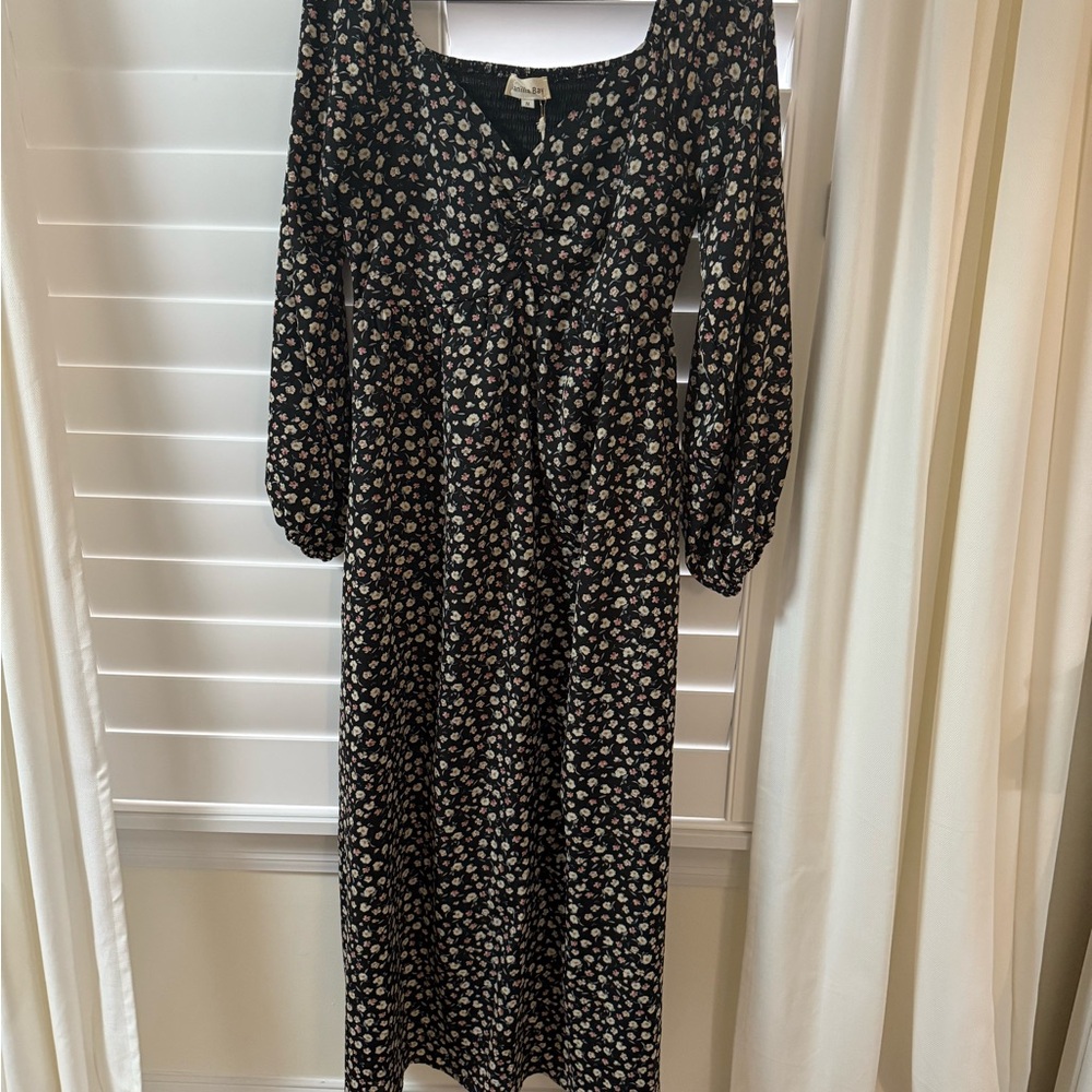 Vanilla Bay Black and White Tiered Bishop Sleeve Dress